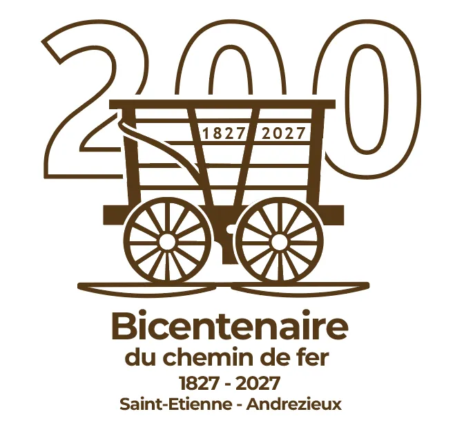 Logo 200 ans. Bicentenaire du chemin de fer 1827-2027. Saint-Étienne - Andrézieux