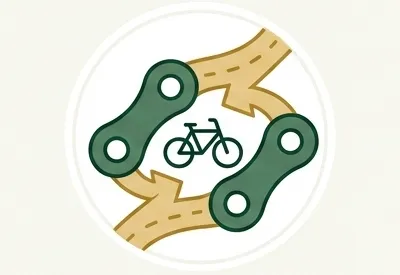 Logo d'une route formant une sorte de rond-point avec un vélo au centre.